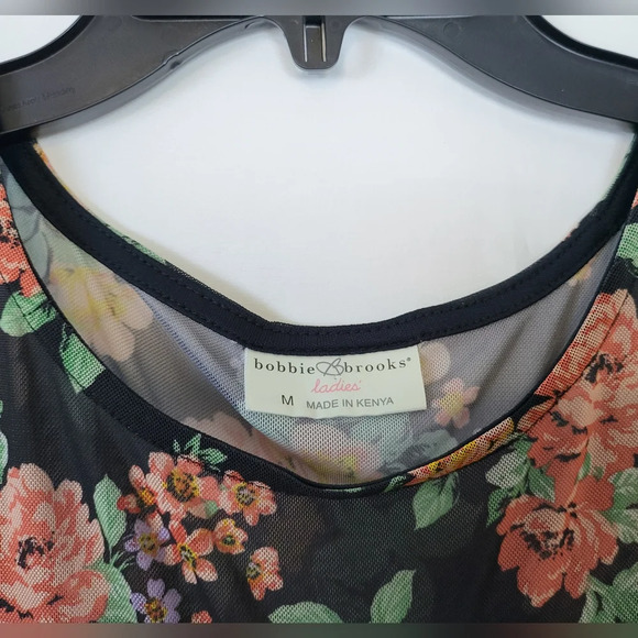 Bobbie Brooks Black‎ Sleeveless Sheer-Yoke Floral Mesh-Overlay Top Size M - Picture 2 of 6